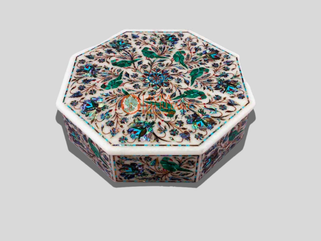Malachite Parrot Floral Jewelry Vintage Box
